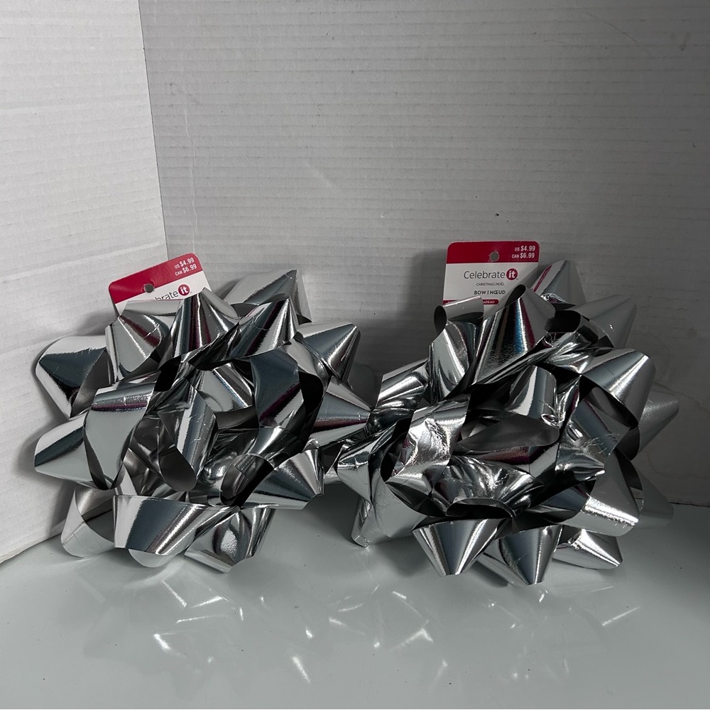Celebrate It JUMBO Silver Gift Bows 9” x 9” set of 2